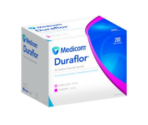 Varnish Sodium Fluoride Bubble Gum, 0.25mL Unit Dose, 200/bx Duraflor 5% by Medicom, Inc.  ID 1011-BG200